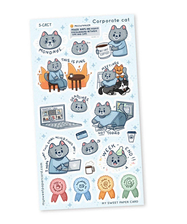 Klistremerkeark | Corporate Cat - Tilbake På Jobb Klistremerker