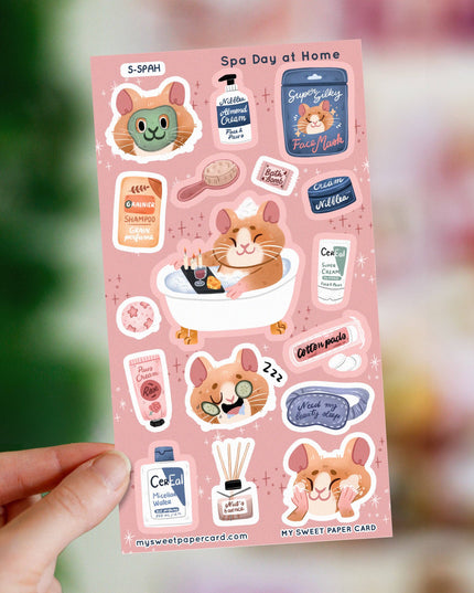 Klistremerkeark | Cosy Spa Day at home - Hamster