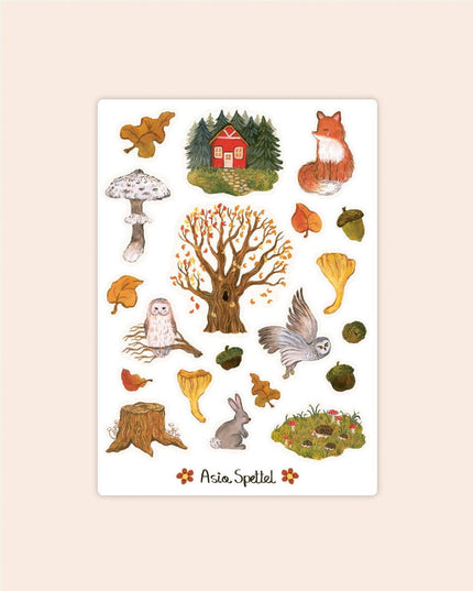Klistremerkeark | Autumn Forest - Håndmalte Klistremerker