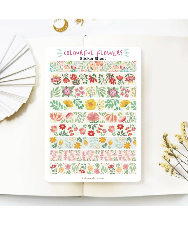 Klistremerkeark | Fargerik Blomstrete Washi Tape