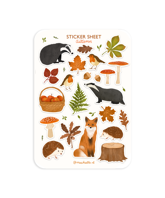 Klistremerkeark | Autumn - Cute Animals | A6