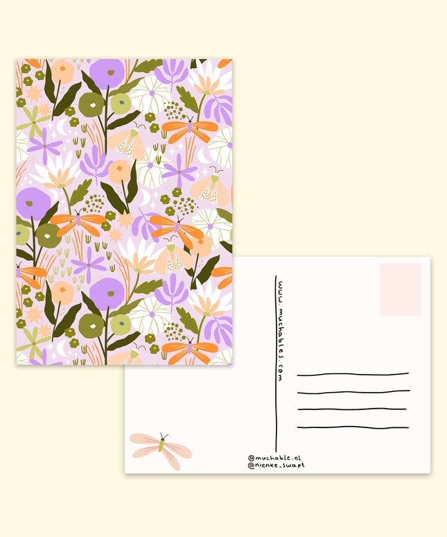 Postkort - Blomster og sommerfugler