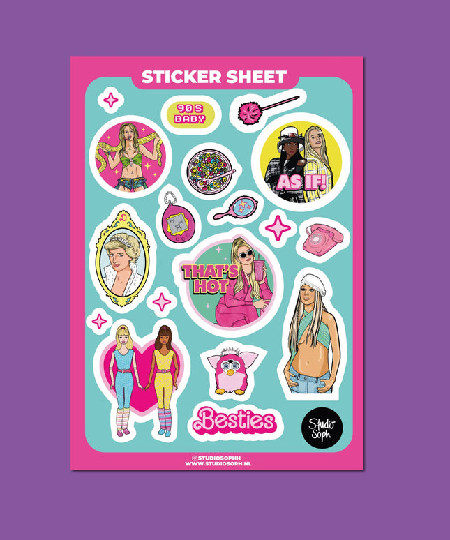 Klistremerkeark | 90's Girl Clueless, Britney, Paris Hilton | A5