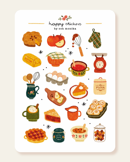 Klistremerkeark | Håndtegnet ~ Fall Baking | A6
