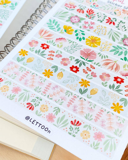 Klistremerkeark | Fargerik Blomstrete Washi Tape