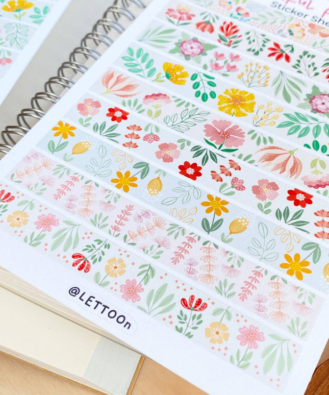 Klistremerkeark | Fargerik Blomstrete Washi Tape