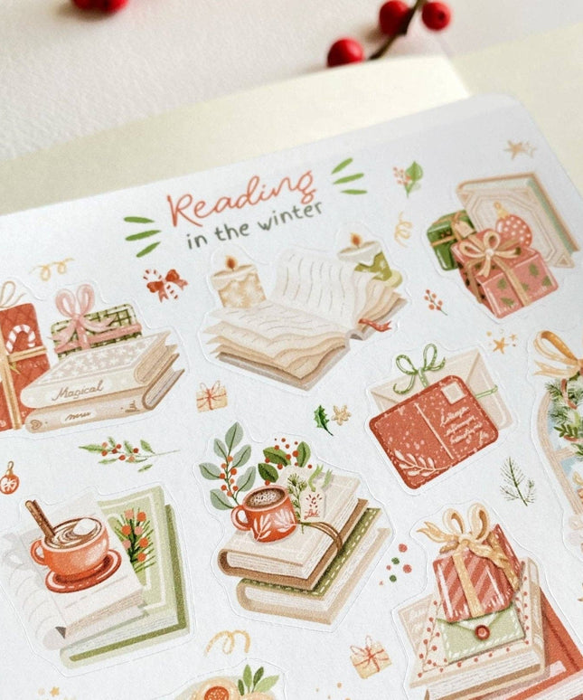 Klistremerkeark | Reading in the Winter | A6
