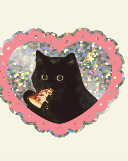 Pizza Cat Glitter Vinyl Klistremerke