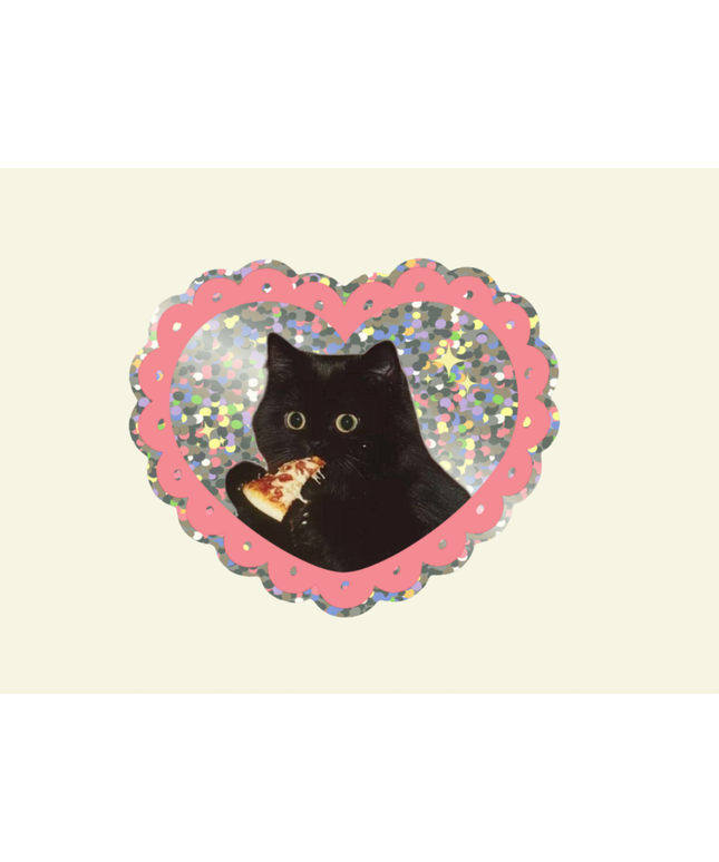 Pizza Cat Glitter Vinyl Klistremerke
