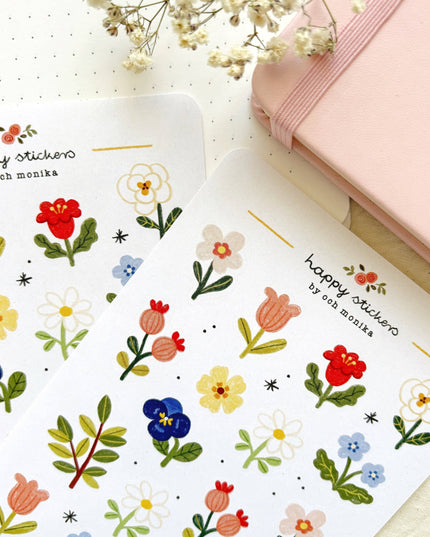Klistremerkeark | Håndtegnet ~ Floral | A6