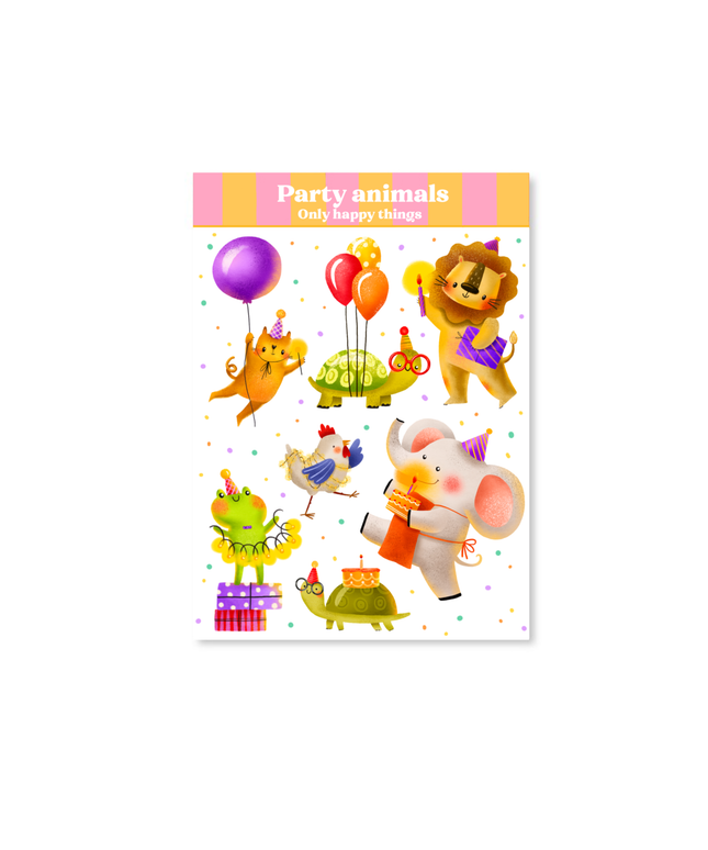 Klistremerkeark | Party Animals | A6