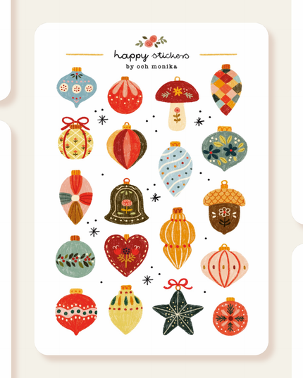 Klistremerkeark | Håndtegnet ~ Christmas Baubles | A6