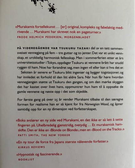Murakami, Haruki: Fargeløse Tsukuru Tazaki og hans pilegrimsår