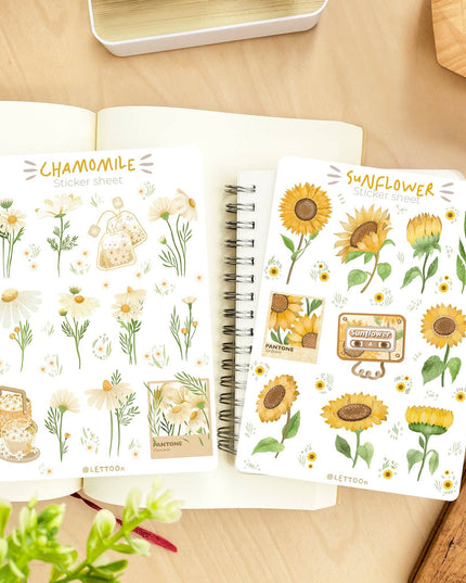 Klistremerkeark | Chamomile & Sunflower | Sett Med 2 Klistremerkeark