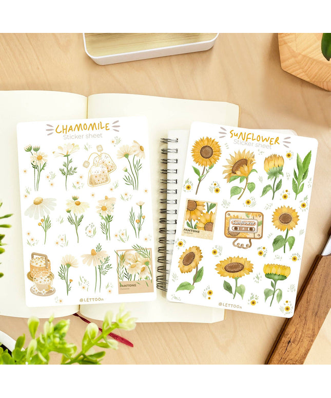 Klistremerkeark | Chamomile & Sunflower | Sett Med 2 Klistremerkeark
