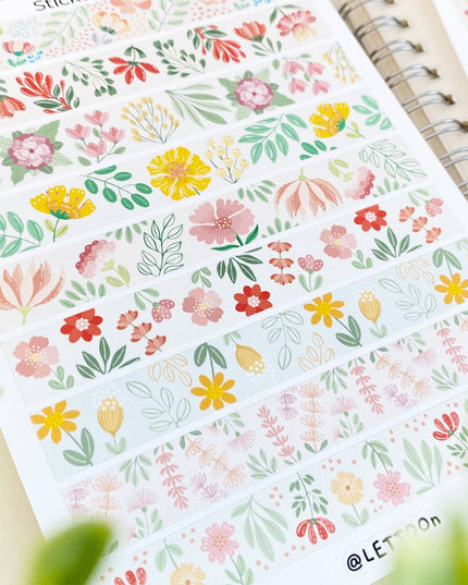 Klistremerkeark | Fargerik Blomstrete Washi Tape