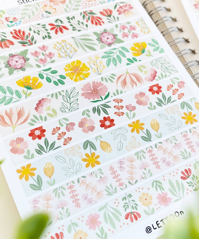 Klistremerkeark | Fargerik Blomstrete Washi Tape