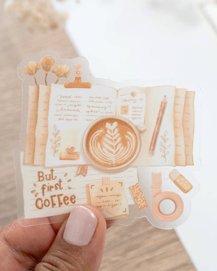 Vinyl Klistremerke | But First Coffee