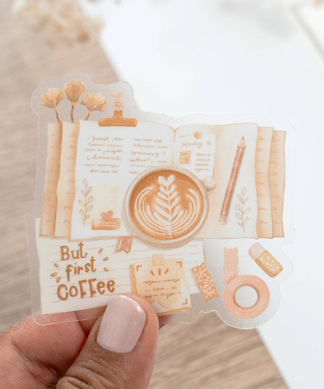 Vinyl Klistremerke | But First Coffee
