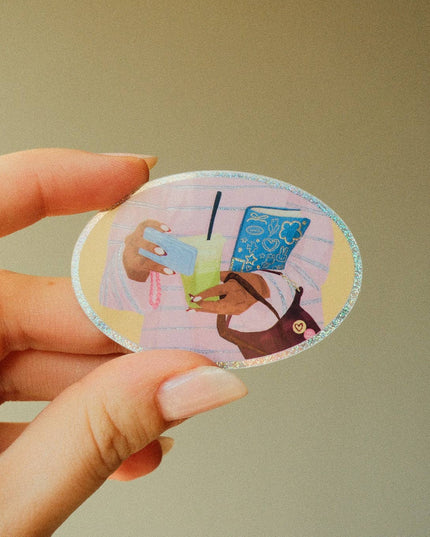 Vinyl Klistremerke | Matcha Girl Glittery Sticker