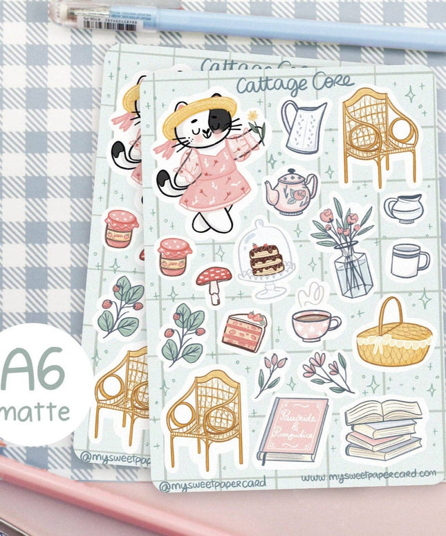 Klistremerkeark | Cat Cottage Core