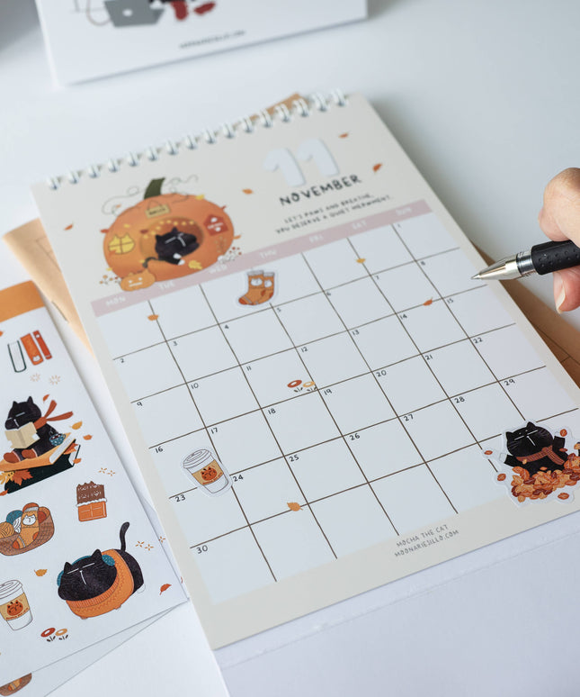 Klistremerkeark | Cozy Autumn Mocha Cat | A6