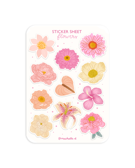 Klistremerkeark | Rosa blomster | A6