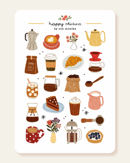 Klistremerkeark | Håndtegnet ~ Coffee Time | A6