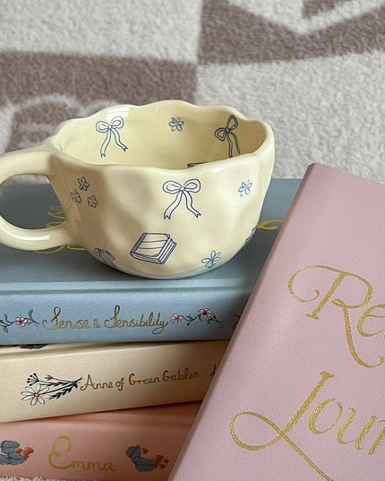 Bows and Books Mug: Yellow/Ivory Flowers