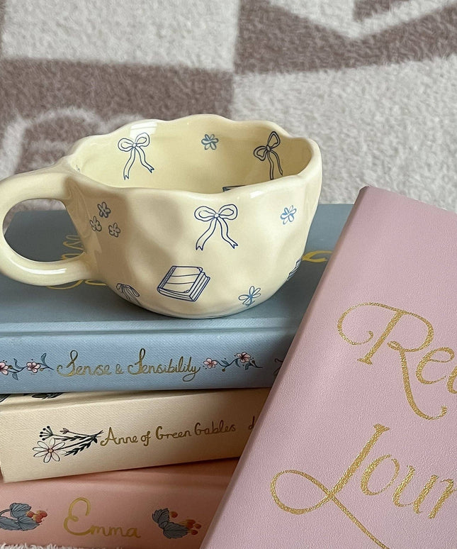 Bows and Books Mug: Yellow/Ivory Flowers