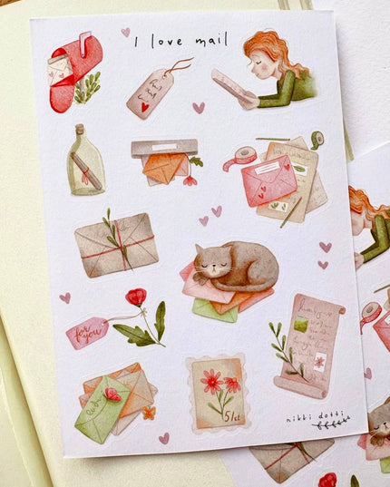 Klistremerkeark | I love mail | A6