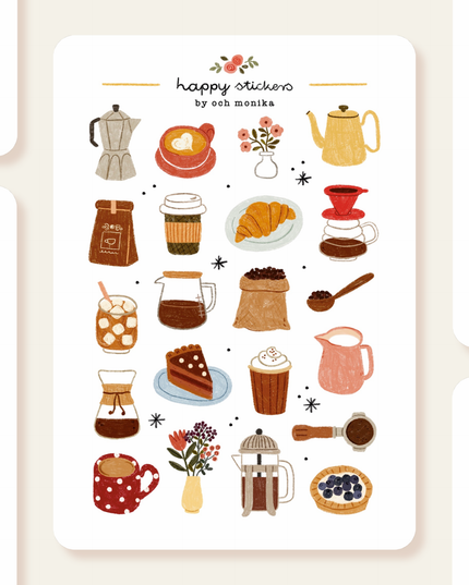 Klistremerkeark | Håndtegnet ~ Coffee Time | A6