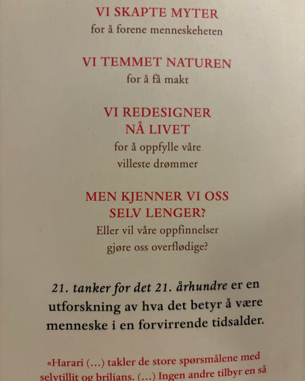 Harari, Yuval Noah: 21 tanker for det 21. århundre