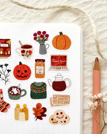 Klistremerkeark | Håndtegnet ~ Cozy Halloween | A6