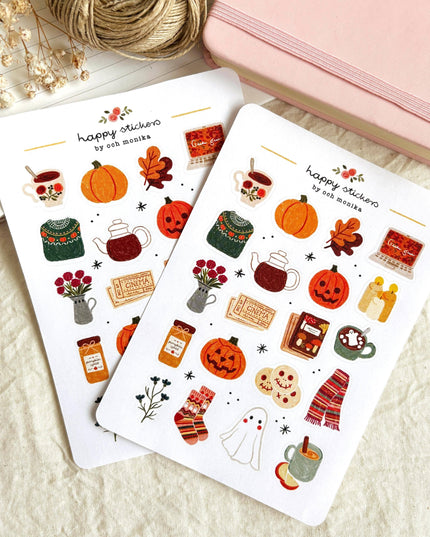 Klistremerkeark | Håndtegnet ~ Cozy Halloween | A6