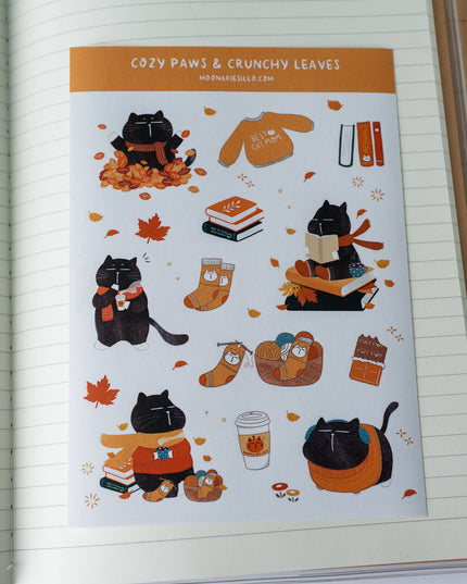 Klistremerkeark | Cozy Autumn Mocha Cat | A6