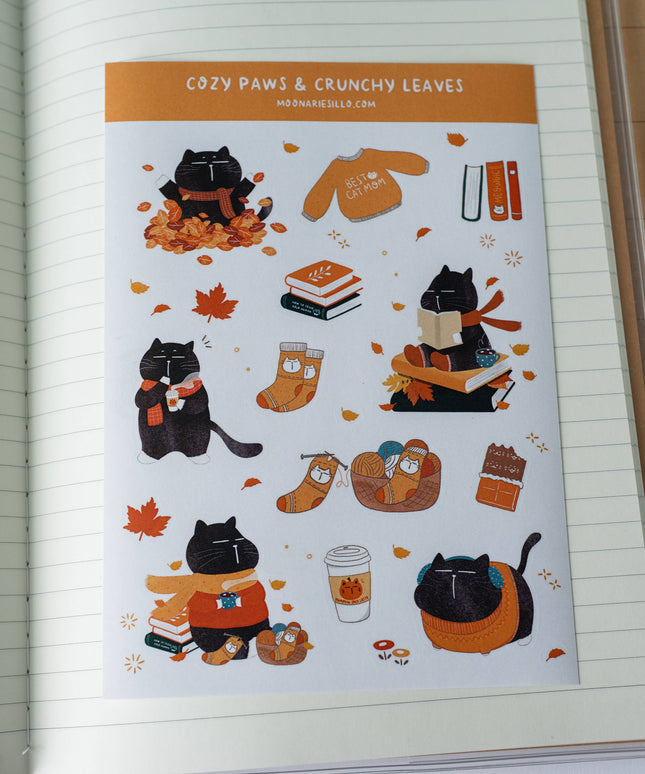 Klistremerkeark | Cozy Autumn Mocha Cat | A6