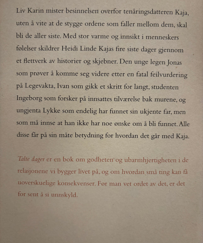Linde, Heidi: Talte dager