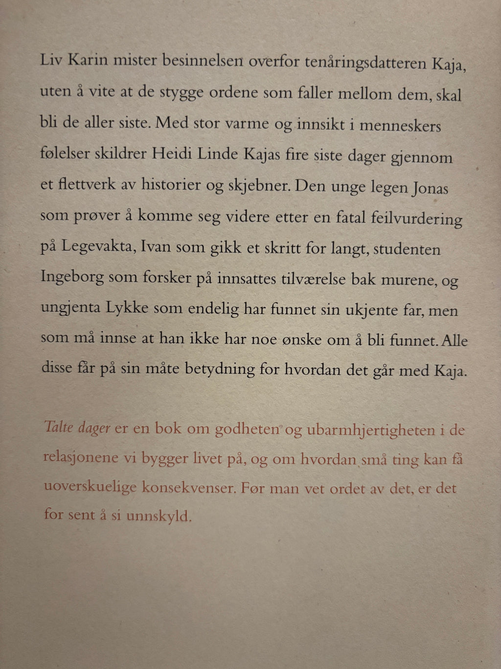 Linde, Heidi: Talte dager