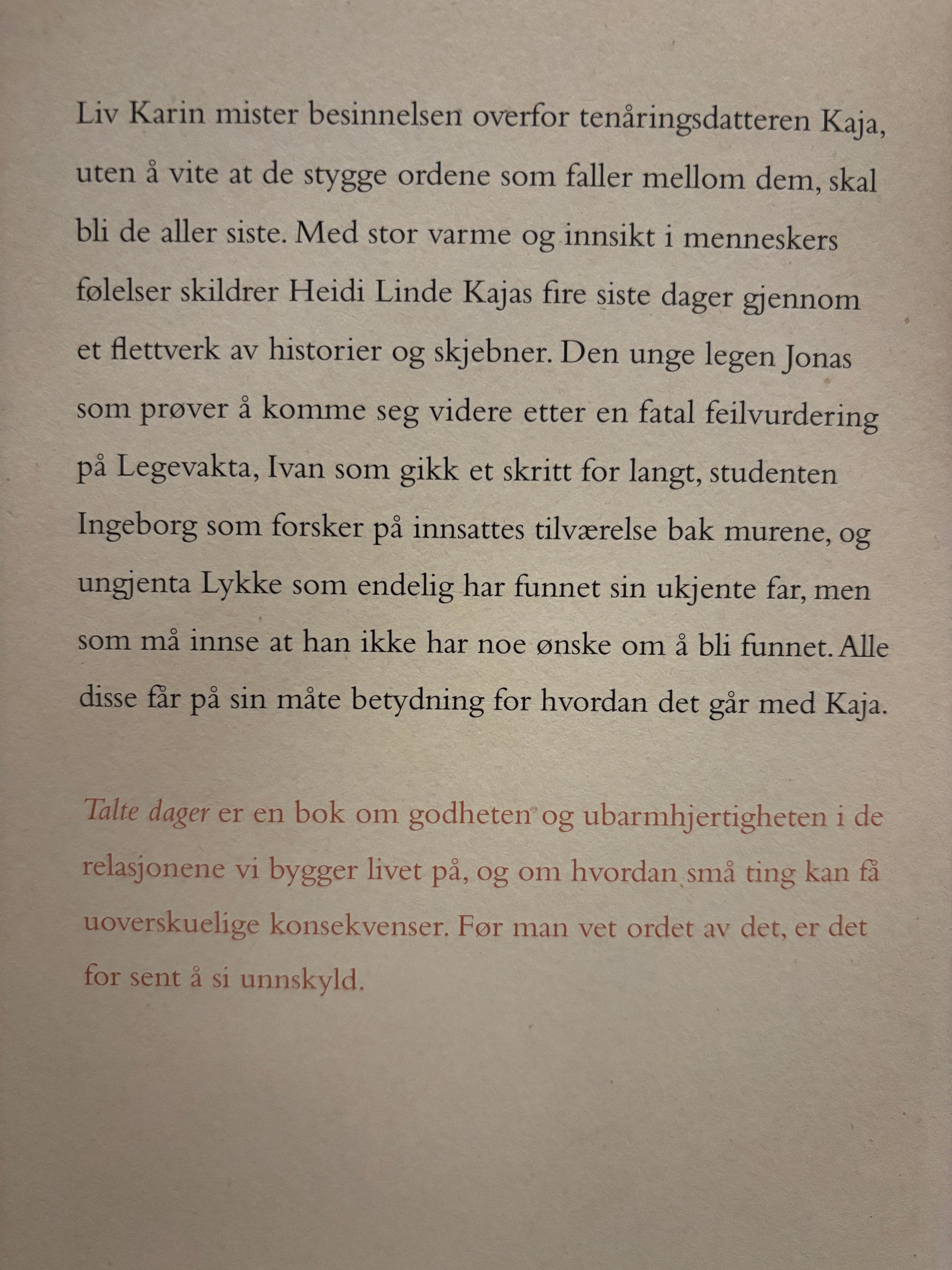 Linde, Heidi: Talte dager