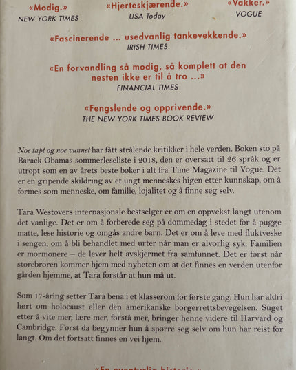 Westover, Tara: Noe tapt og noe vunnet