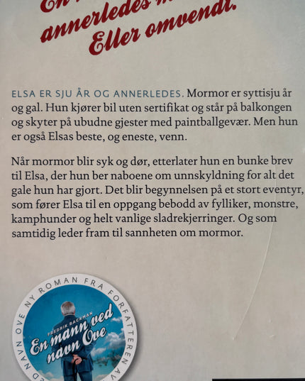 Mormor hilser og sier unnskyld - Fredrik Backman (innbundet)