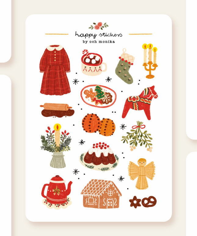 Klistremerkeark | Håndtegnet ~ Christmas Time | A6