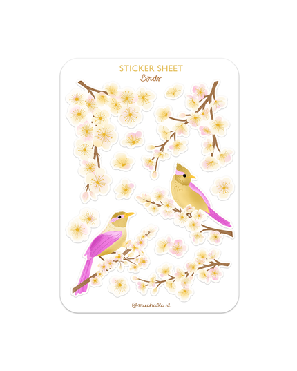 Klistremerkeark | Søte Fugler og Blomster | A6