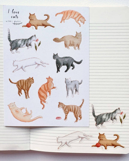 Klistremerkeark | I Love Cats | A6