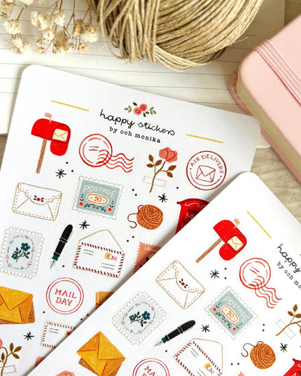 Klistremerkeark | Håndtegnet ~ Happy Mail | A6