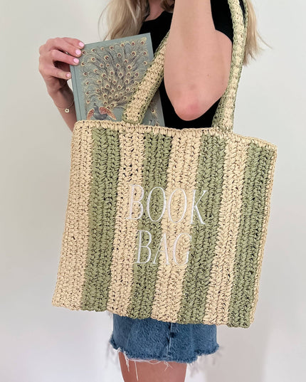Straw Book Bag: Stripe/Full Size
