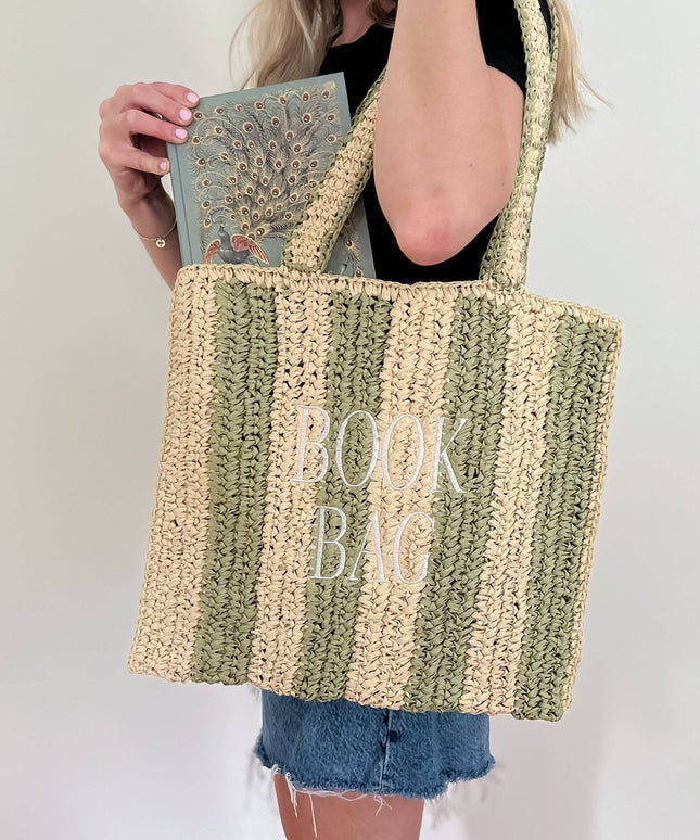 Straw Book Bag: Stripe/Full Size