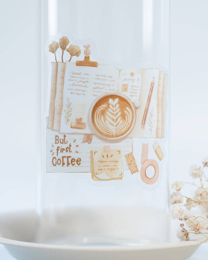 Vinyl Klistremerke | But First Coffee