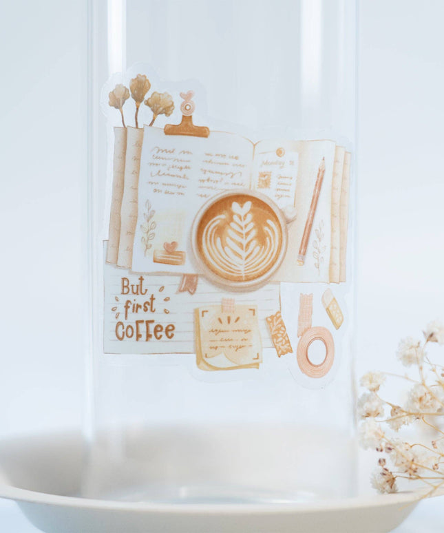 Vinyl Klistremerke | But First Coffee